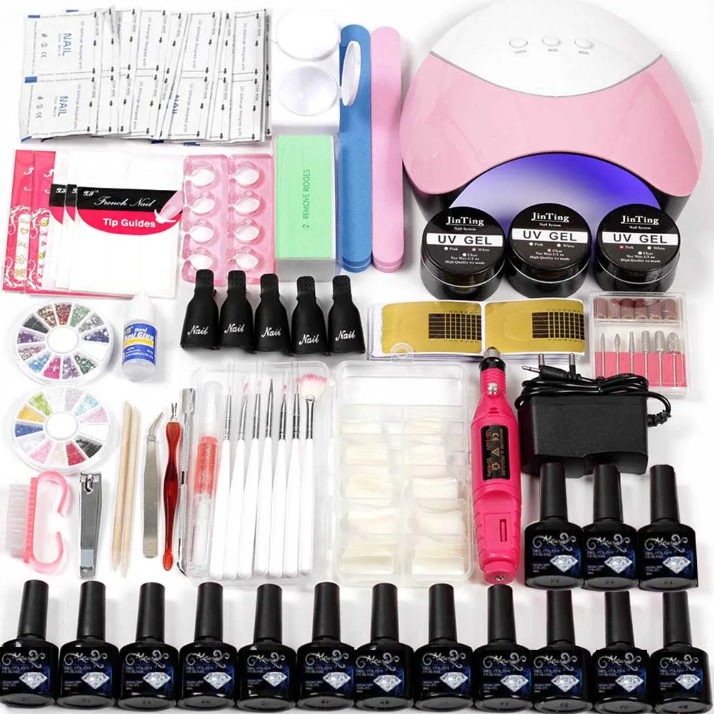 

48w/36w Nail LED UV Lamp for Nail Set UV Gel Manicure set Choose 12 Colors Gel Nail Polish Base Top Coat Tool set for Manicure