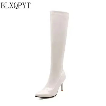 

BLXQPYT New Lage size 32-48 Knee- high Boots women Autumn Winter zipper Long Shoes Woman Boots Platform Female high Heels 08-22