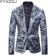 Мужской Белый бархатный блейзер, куртка, брендовая, на одной пуговице, приталенный Мужской Блейзер, вечерние, на свадьбу, выпускной, мужской костюм, Блейзер, Homme