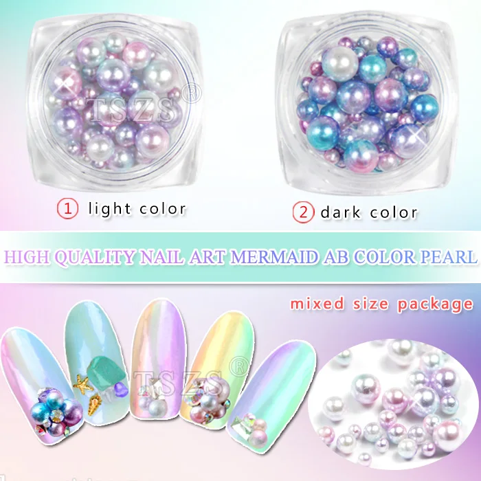 

1pot/lot high quality Mermaid AB color mixed size round Pearl Effect Nail decoration