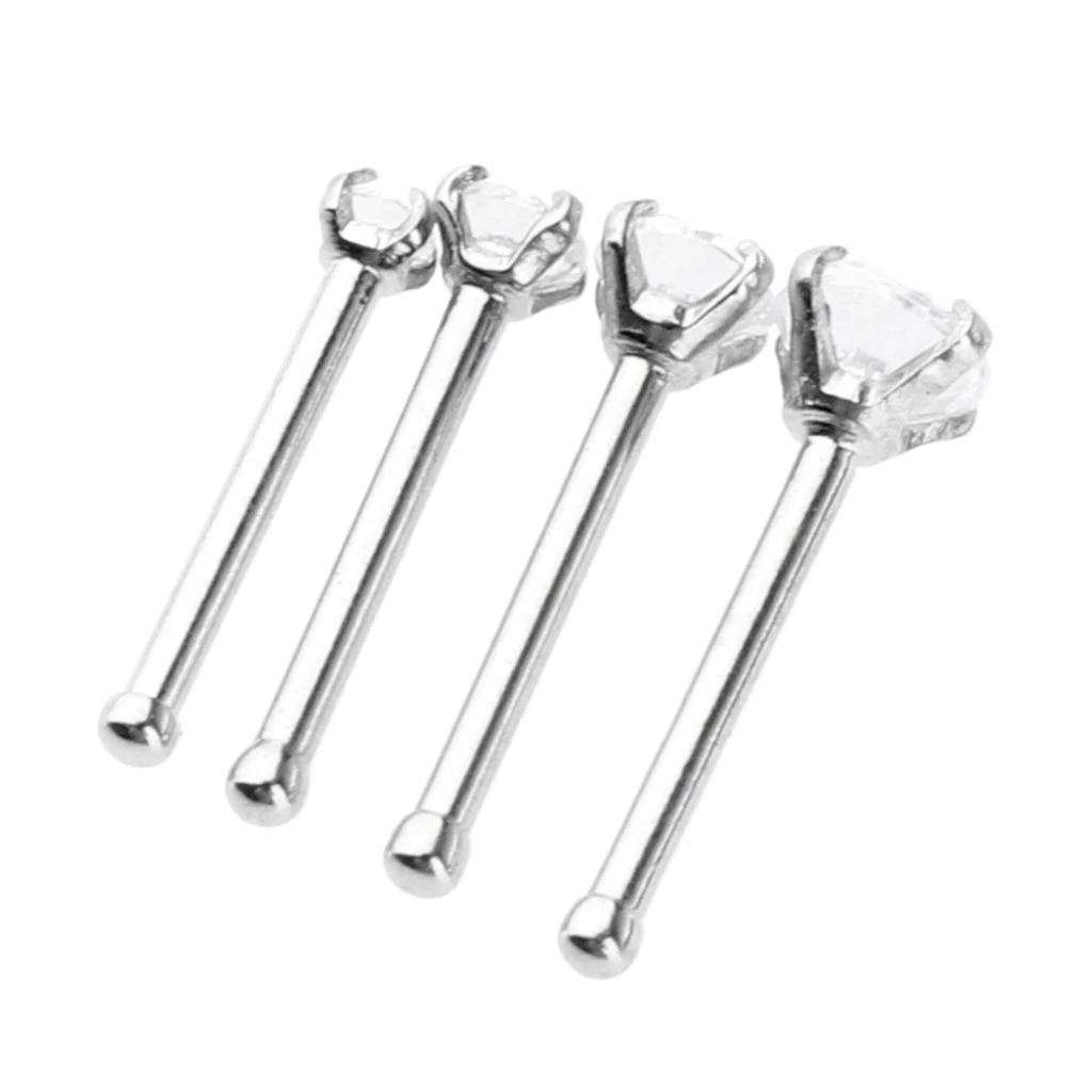 Phenovo 4 Pcs Body Jewelry 7mm Long Straight Bar 1.5mm 2mm 2.5mm 3mm Assorted Size CZ Crystal fit Nose Lip Ear Tragus Piercing