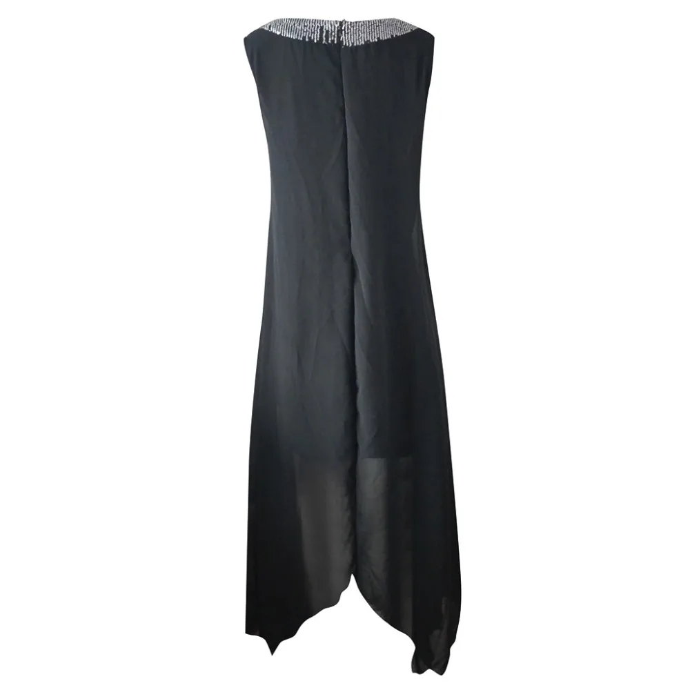 Chiffon Thin Lightweight Summer Sleeveless Dress Casual Sleeveless Beads Collar Irregular Hem Solid Party Dress 40MY15 (6)