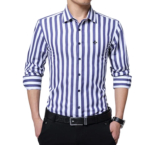 Dudalina, модная полосатая брендовая одежда с вышивкой, мужская рубашка с длинным рукавом,, приталенная рубашка, M-5XL, Повседневная рубашка, мужская одежда - Цвет: D5636WHITE