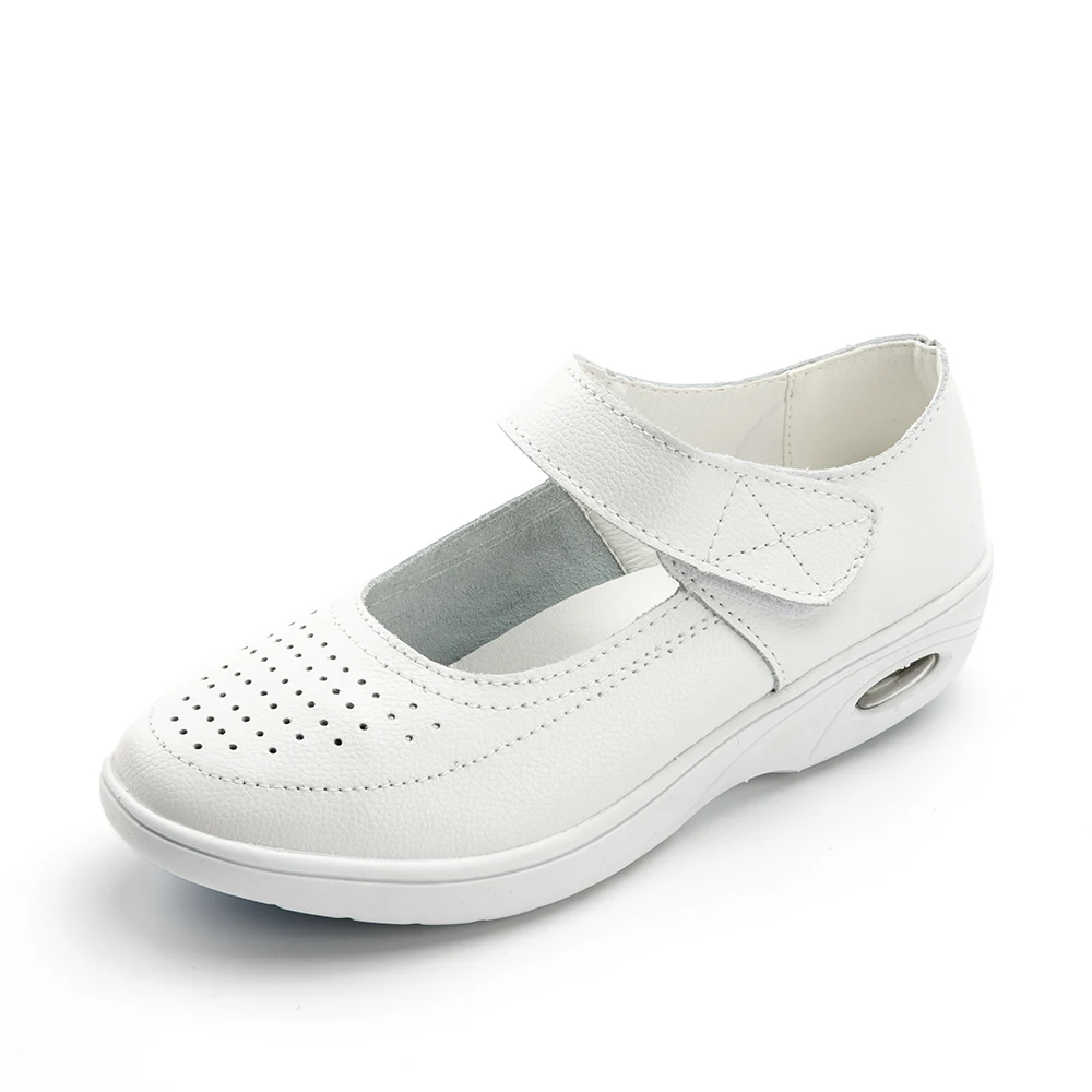 Weiden/Женская обувь для медсестры; белая рабочая обувь из натуральной кожи; нескользящая профессиональная рабочая широкая обувь для отдыха; большие размеры - Цвет: 858