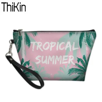 

THIKIN Women's Toiletry Bags for Make Up Tropical Leaves Printing Cosmetic Cases Ladies Portable Wash Kit Bag Females Makeup Box