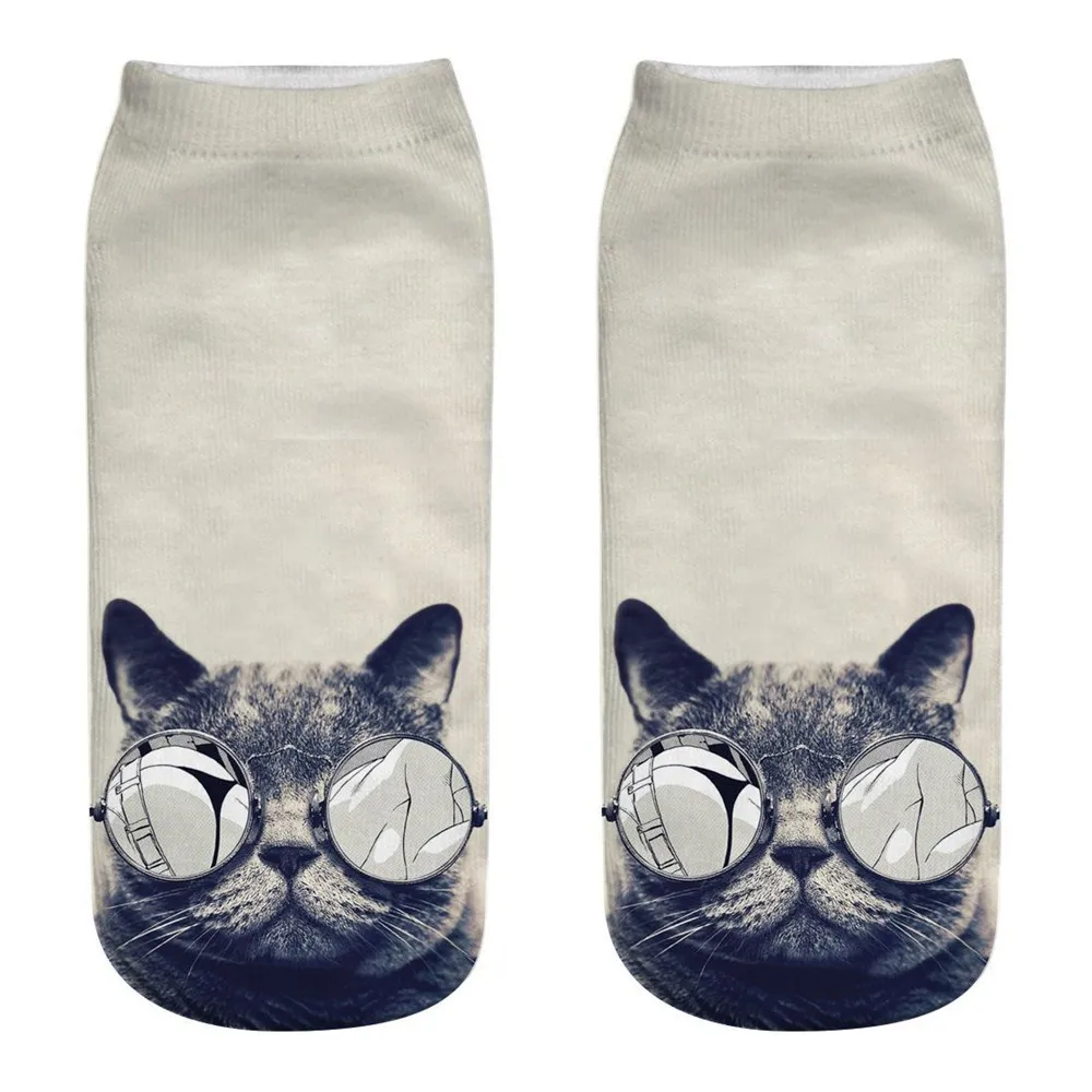 Забавные носки унисекс модные повседневные носки с 3D принтом кота милые короткие носки Meias Популярные влагостойкие носки Sokken Soxs