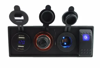 

IZTOSS DC 12V/24V led power voltmeter 4.2A USB port cigarette Sockets with rocker switch jumper wires and housing holder