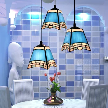 

European Style Mediterranean Tiffany Pendant Light Restaurant Lounge 3 Head Of Color Stained Glass Decorative Hanging Light