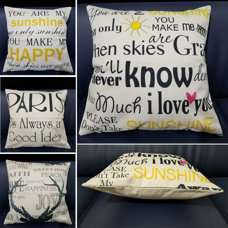

Romantic Words Quote Cushion Cover Letter Printed Cotton Linen Plain Throw Pillow Cases For Sofa Car Bedroom Home Decorative
