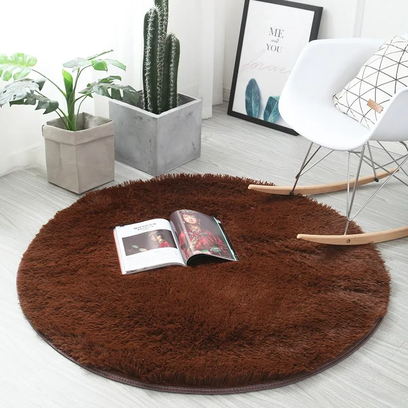 cheap Solid color simple silk floor mat bedroom study rug chair hanging basket computer swivel chair ottoman blanket Round carpet