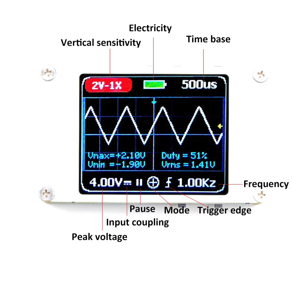 

Handheld Digital Ultralight Oscilloscope of 1MHz Bandwidth 5MS/s Sample Rate Oscilloscopes Kit With Built-in Lithium Battery