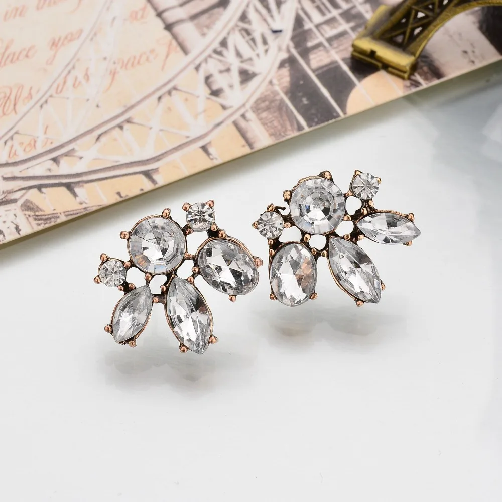 SexeMara Vintage Flowers Small Earrings For Girls Geometric White Crystal Stud Women Gift | Украшения и аксессуары