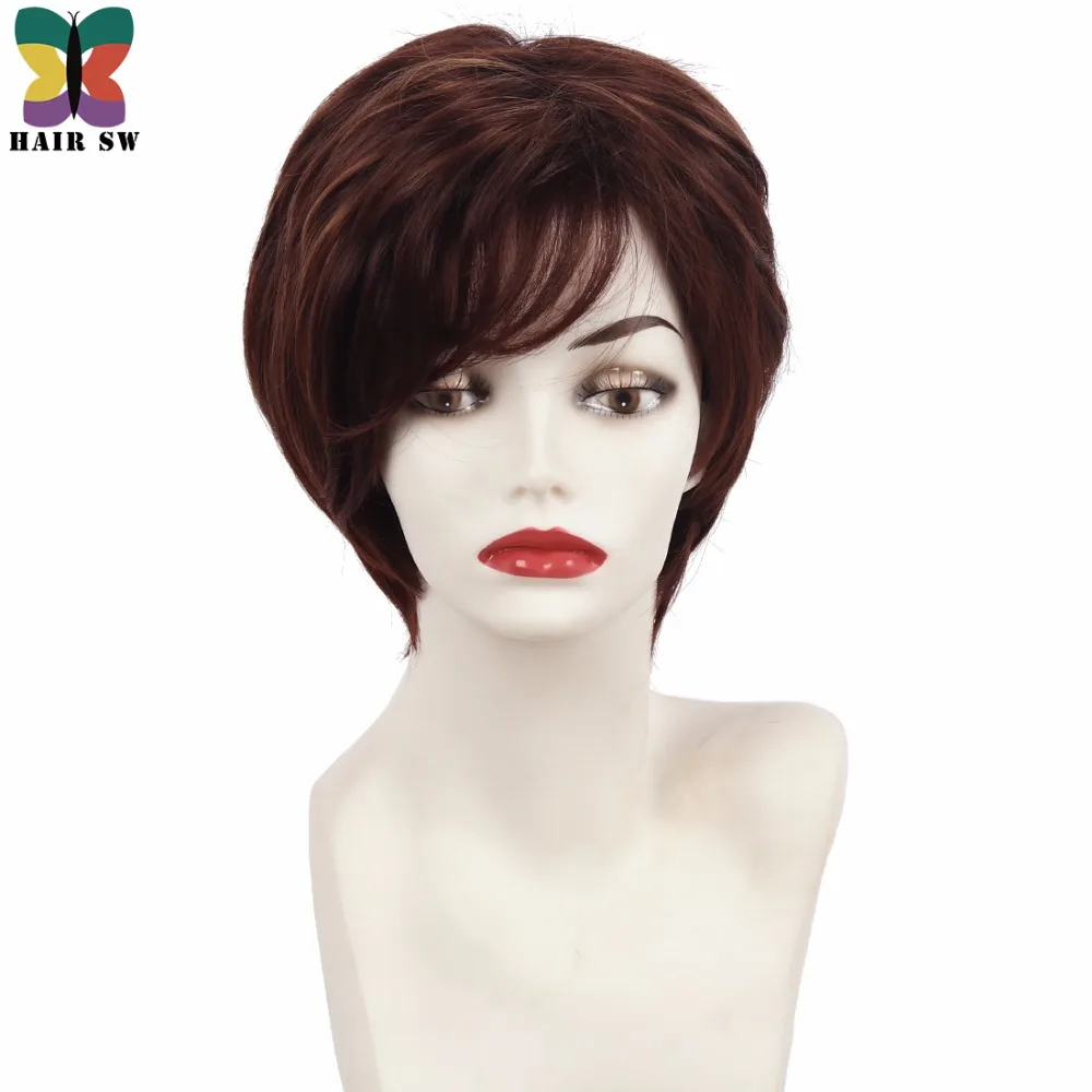 HAIR SW Classic Short Shag Synthetic Layered Wig Dark brown Auburn  Highlights Fluffy Straight Choppy Women's Wig - AliExpress Hair Extensions  & Wigs