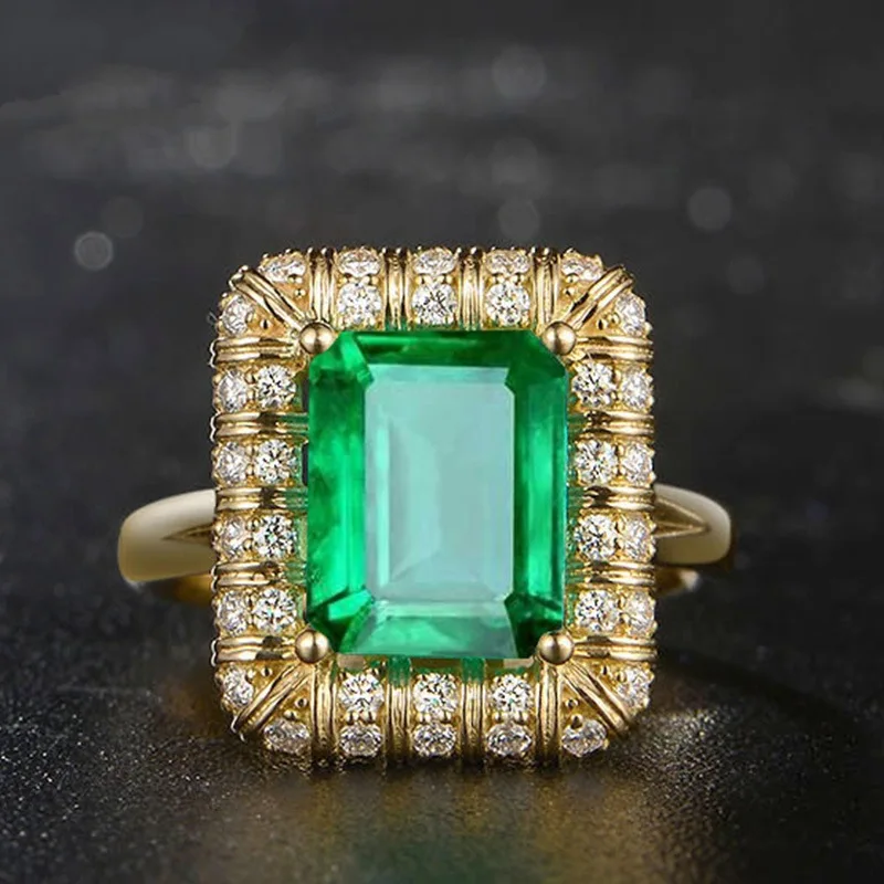 Женское кольцо на палец Bague Ringen из серебра 925 пробы с изумрудом 18 К золотой