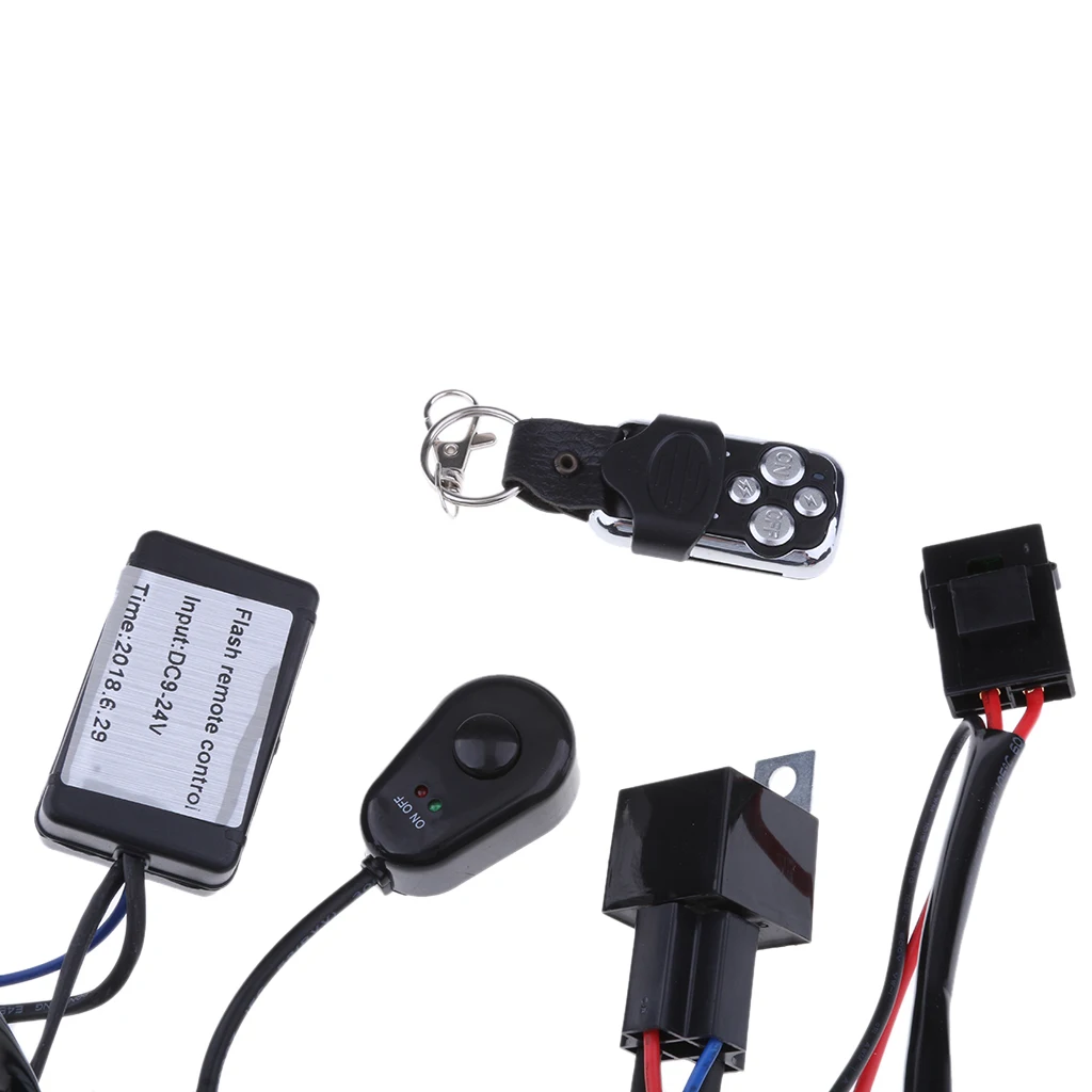 12V-24V Car Remote Control Flash Strobe 2 Lead LED Light Wiring Harness Kit