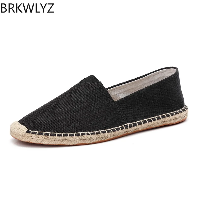 

BRKWLYZ Hemp Wrap Mens Shoes Spring Espadrilles Men 2019 Canvas Shoes Men Breathable Men's Loafers Slip On Solid Black White