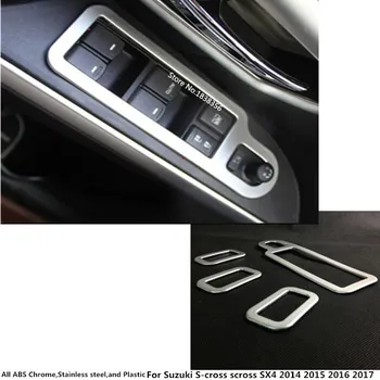 

Car ABS Chrome Door Window Glass Panel Armrest Lift Switch Button Trim Frame For Suzuki S-Cross Scross SX4 2014 2015 2016 2017