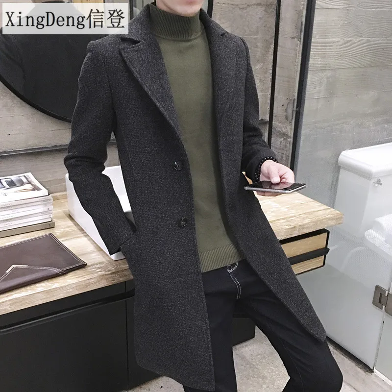 

XingDeng Men Long Casual cotton top Coats warm Coat Lapel Collar Spring Autumn Men's Thick Wool Trench fashion Overcoat Plus 5XL