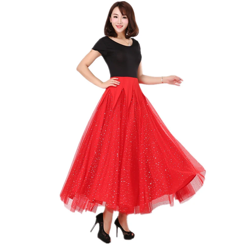 

Standard Modern Dance Skirt For Ladies Professional Red Women Spanish Flamenco Skirt Competitive Ballroom Waltz Costume N4045