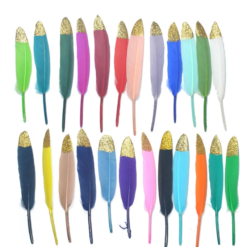 

Wholesale 100pcs 4-6 inches /10-15cm Goose feather with golden head diy decoration