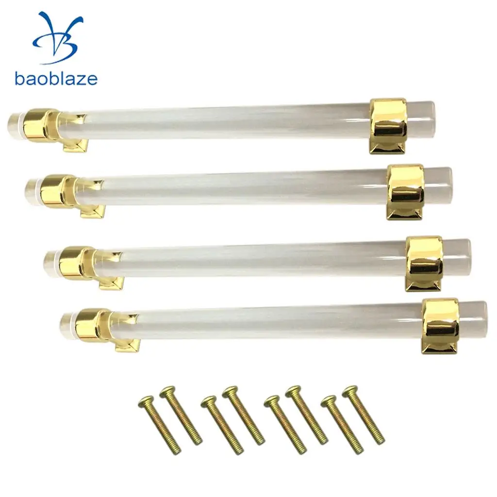 4Pcs 160mm Acrylic Door Pull Knob Cabinet Cupboard Handle Hardware Gold