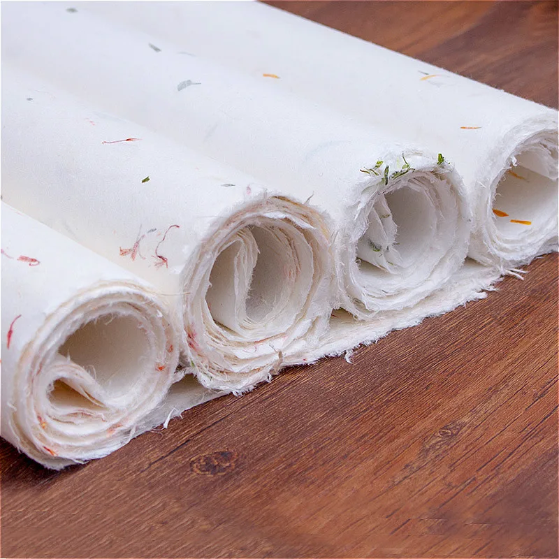 

Handmade Flower Grass Half-raw Half-ripe Xuan Paper Chinese Calligraphy Practice Rice Paper long fiber Calligraphy Painting