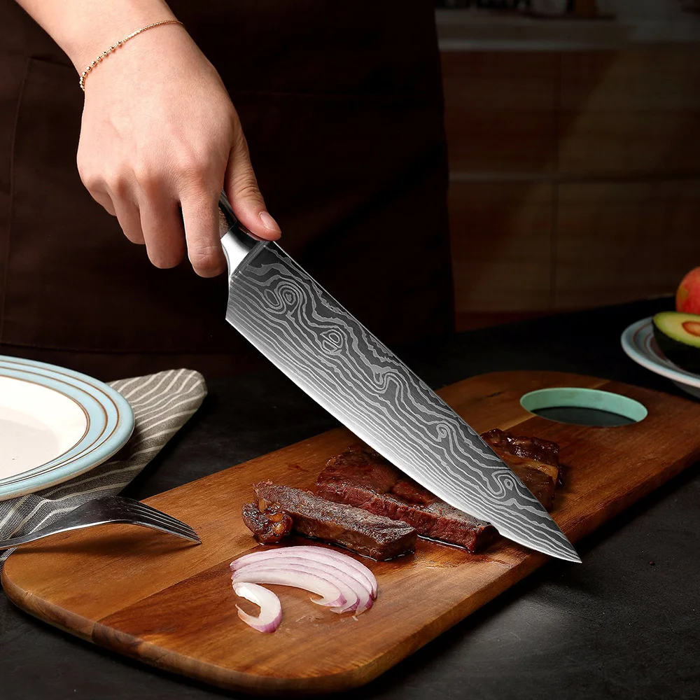 XITUO Лучшие 2 шт набор кухонных ножей японский дамасский стальной шаблон наборы шеф-ножей Кливер для очистки овощей Santoku нарезки утилиты инструменты