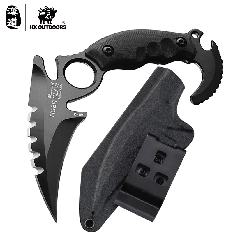 HX OUTDOORS karambit knife tiger claw shape camping multi knife D2