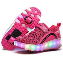 Два колеса светящиеся кроссовки на колесах светодиодные световой ролик скейт обувь для детей светодиодные туфли для мальчиков и девочек обувь с подсветкой унисекс