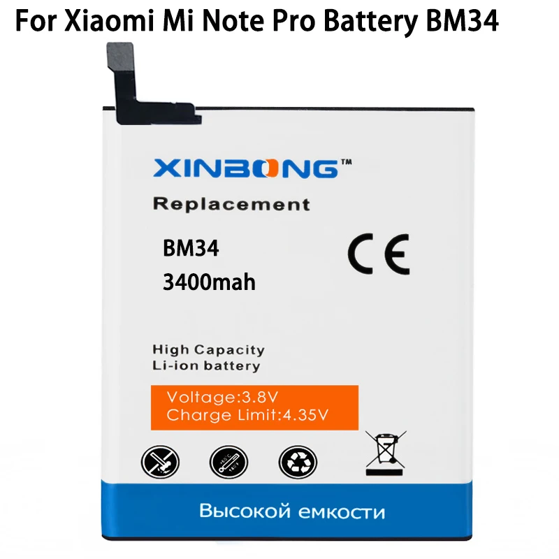 XINBONG 3400mAh BM34 Mobile Phone Batteries Built in Li ion For Xiaomi for Mi Note Pro Battery
