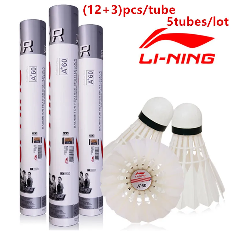 

15pcs/tube 5tubes Lining Badminton Shuttlecock A+60 Goose Feather Flying Stability Durable Birdies Li-Ning Battledore L658-5K02