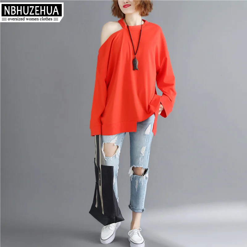Nbhuzehua F25 2018 осень Для женщин футболка 3XL 4XL 5XL Harajuku плюс размер топ с открытыми