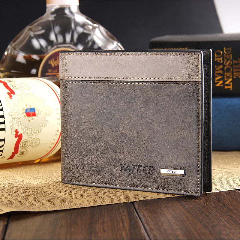 

Patchwork Men Wallet Leather Slim Retro Small Wallets Trifold Casual Purse Matte Wallet Short Student Coin Purses Card Holders