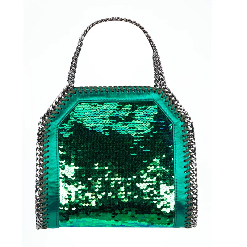 

2019 fashion shoulder storage totes bag sparkle princess chain purse bag with hasp sequins green ladies evening luxury bag