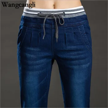 

2019 women big Jeans with high waist harem pants of Ladies elasticity jeans blue Loose women jeans trousers Plus Size 5xl