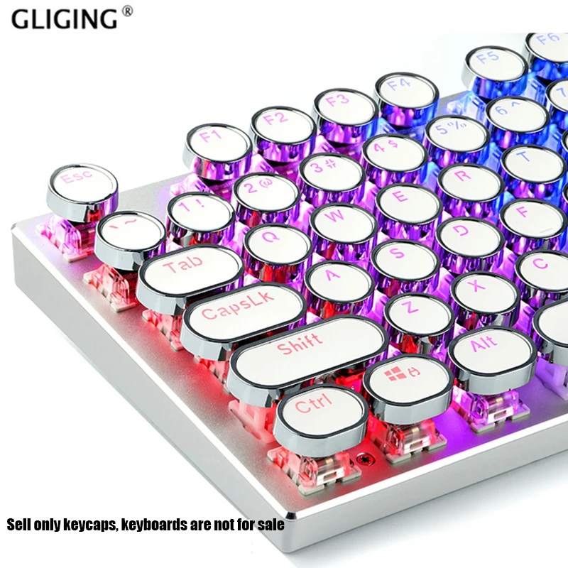 

104 Key E Element Plating Metal Round Steampunk Keycap Personality Transparent Mechanical Keyboard Keycaps