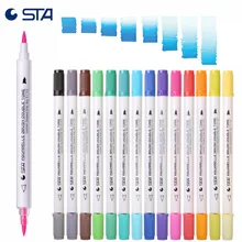 14 colors sta dual aquarelle brush twin colored marker doodle coloring as tombow fudenosuke calligraphy pen watercolor markers 3pcs chinese japanese calligraphy brush marker or refillable black lettering marker soft handwriting pen as tombow fudenosuke