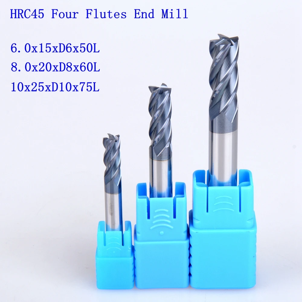 

3Pcs Of 6 8 10mm HRC45 Four Flutes Micro Solid Carbide Face End Mill CNC Milling Cutter Bits For Steel Milling