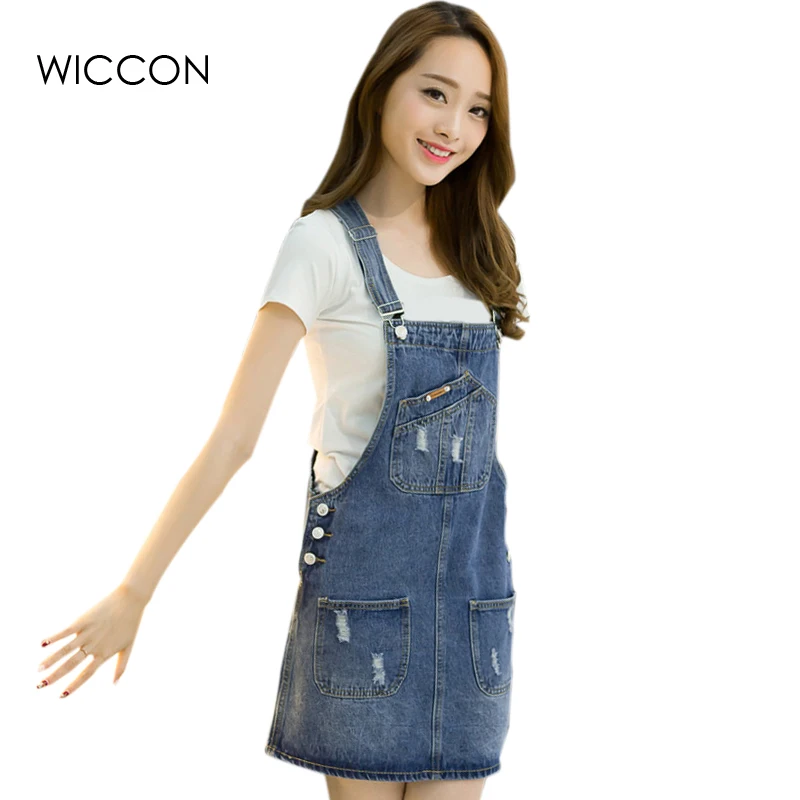 Spring Summer Denim Dresses Women Casual Jeans Sundresses Korean Fashion With Pocket Ripped Denim Blue Dress For Woman
