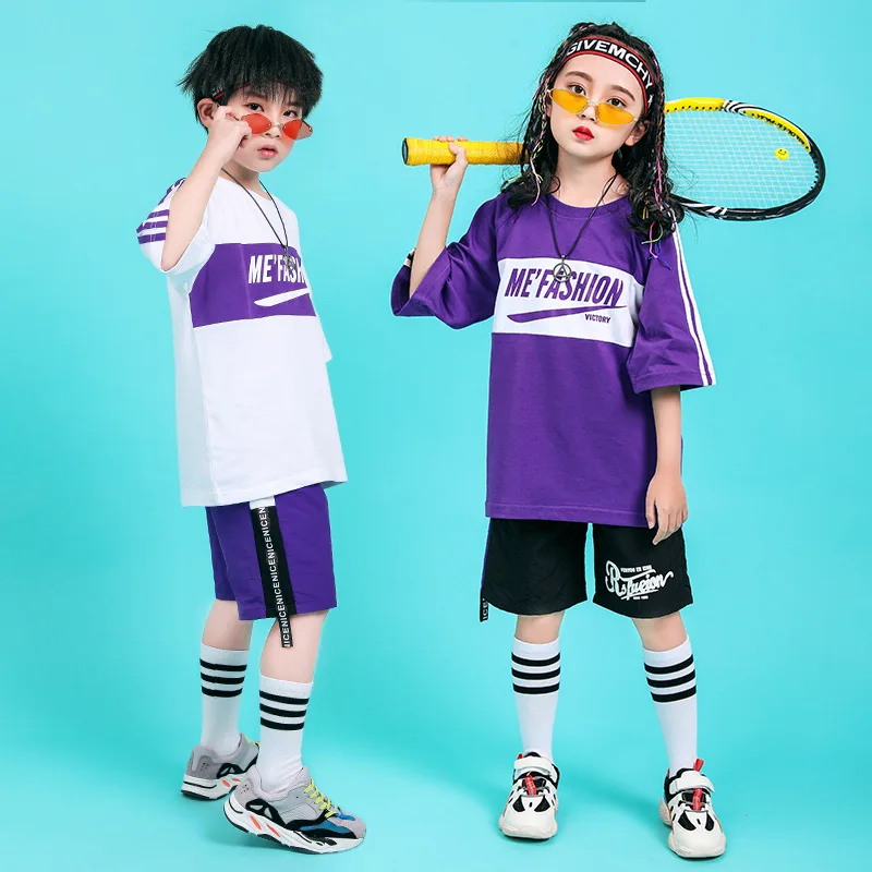 

Children's street dance suit boys short-sleeved hip-hop costume girls hiphop jazz dance performance clothing children's tide
