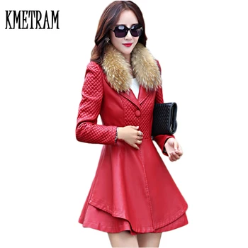 

2019 Warm Fur Collar Down Cotton Winter Jacket Women Fashion European Style Slim Leather Jacket Women Coat Skirt Cloak WUJ0654