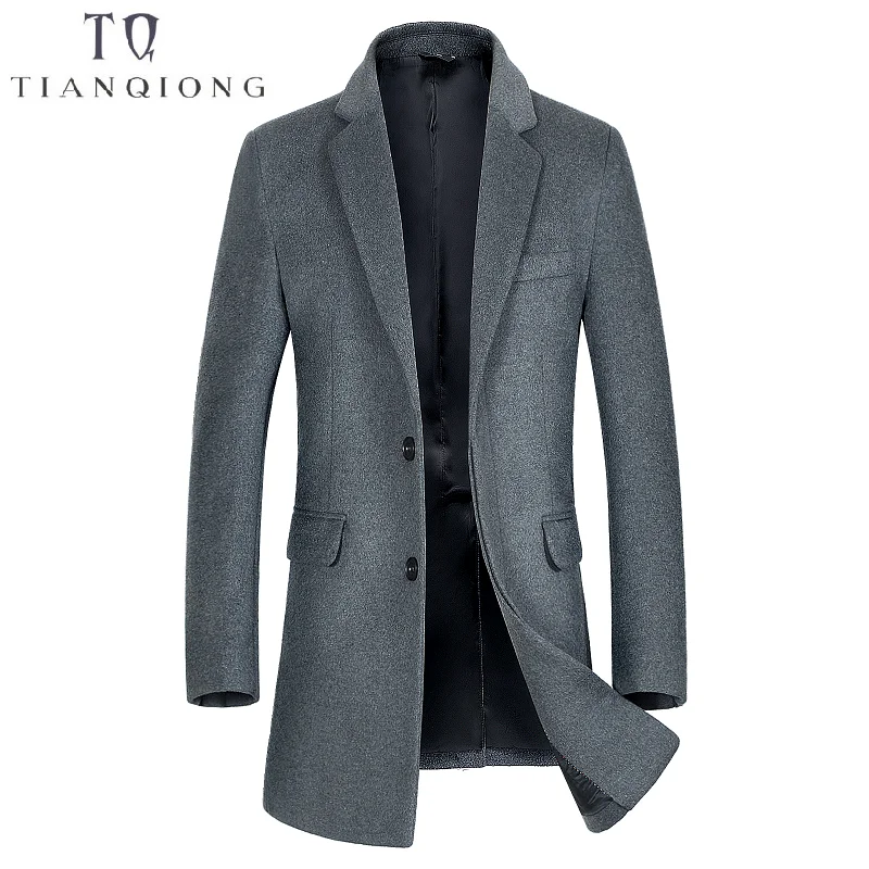2018 Autumn High End Men's Wool & Blends Long Jacket M 3XL Pure Color