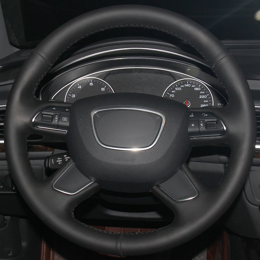Черная натуральная кожа дневная для Audi Q7 2012 2015 Q3 Q5 2013 2016 A4 (B8) 2014 A6 (C7) 2016|car steering wheel
