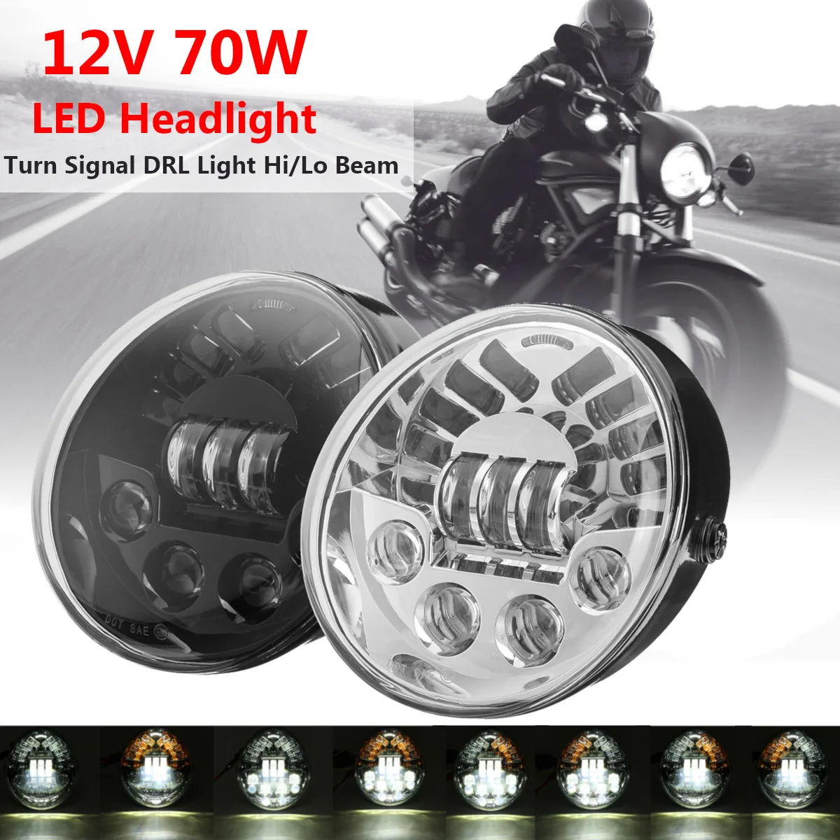 

For Harley VRSC V-Rod VRSCX 2002-2017 12V 70W LED Headlights Turn Signal Light DRL Hi/Lo Beam
