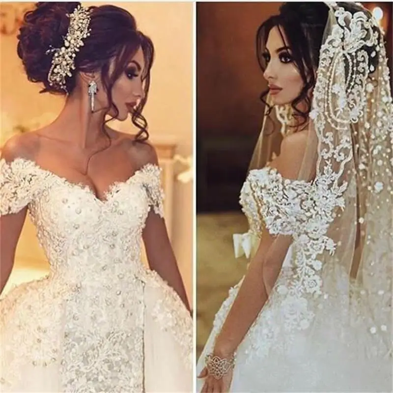 Винтажные Свадебные платья русалки со съемным шлейфом на заказ с открытыми плечами и кружевной аппликацией, свадебные платья размера плюс