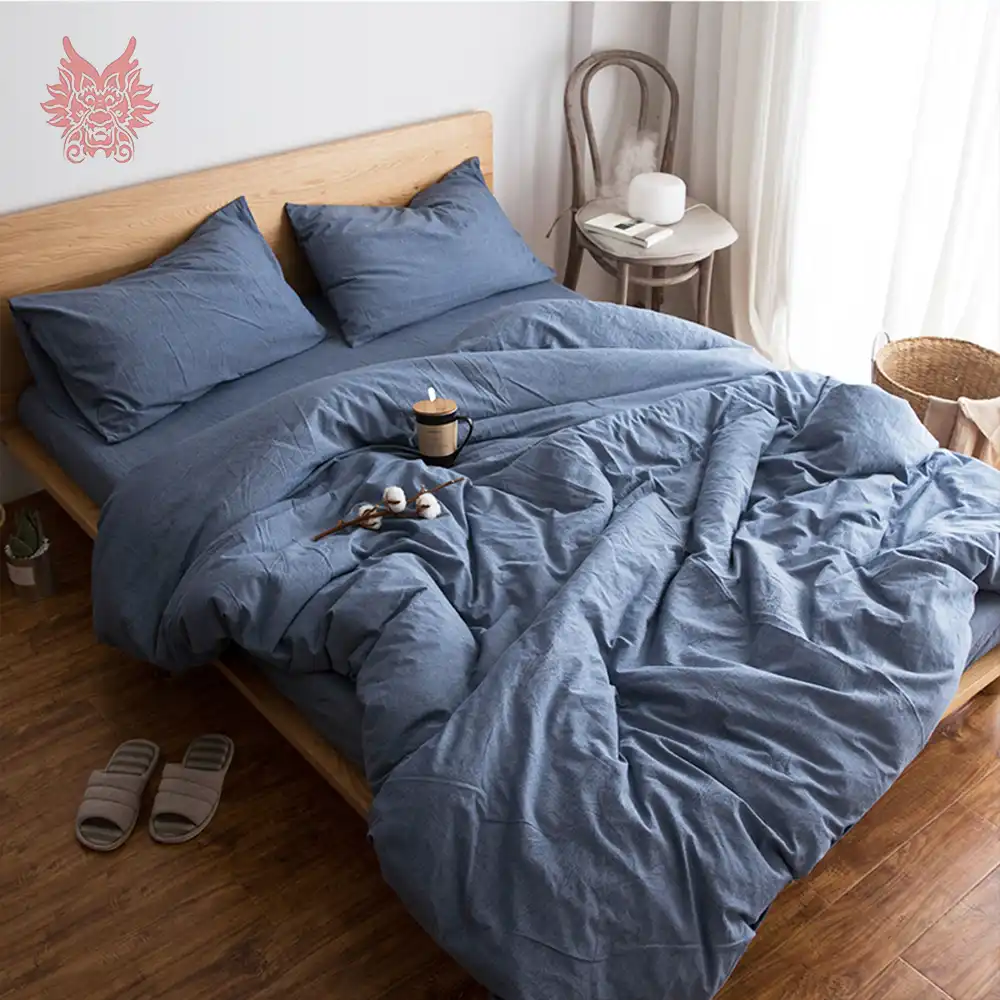 Denim Blue Grey White Green Solid Bedding Sets 100 Pure Cotton