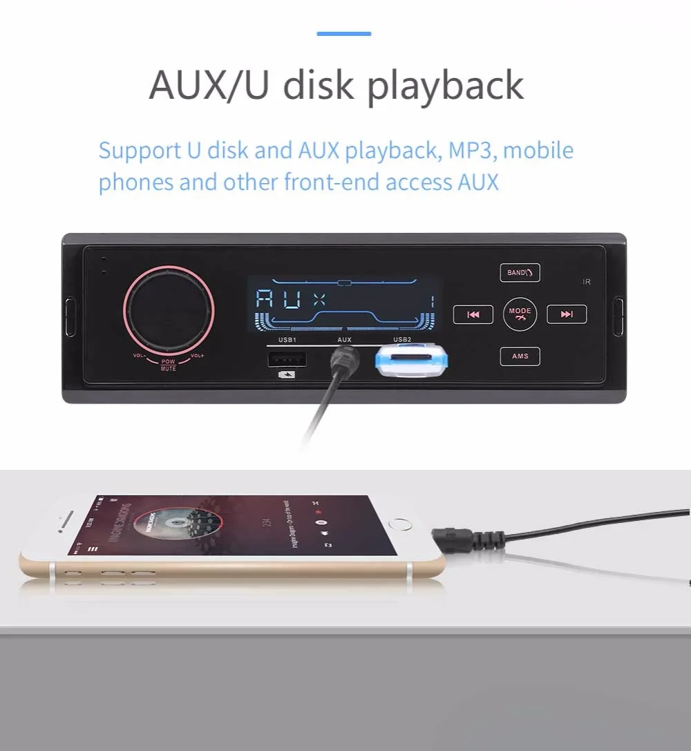 Автомагнитола 1Din Bluetooth Handsfree USB/телефон зарядка MP3-плеер Поддержка AUX/SD/FM пульт дистанционного управления красный светильник Авто Raido стерео