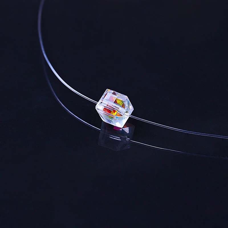 Новинка 8 мм для девочек колье модные геометрические кубики невидимые Чокеры Ожерелье Циркон трехмерные Квадратные подвесные женские украшения
