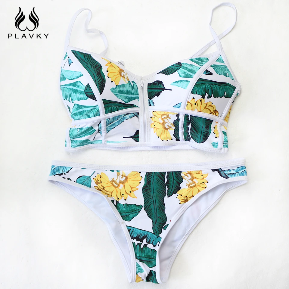 2017 Sexy Floral Biquini Thong Zipper High Neck Swim Bathing Suit Plus Size Swimwear Women Brazilian Bikini Push Up Swimsuit