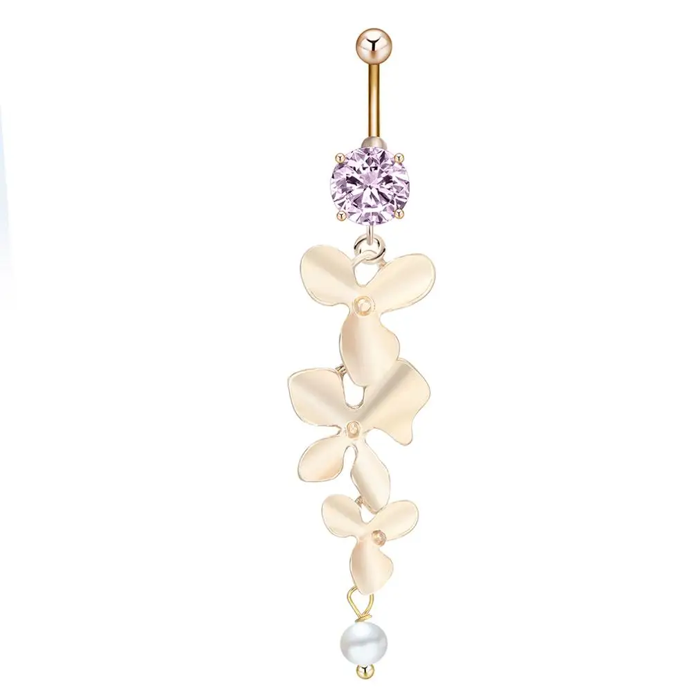 Chandler 1 шт. модный сексуальный пирсинг для пупка ногтей украшения для тела Орхидея цветок кулон кристалл 316L кольца для пупка - Окраска металла: Pink CZ Gold